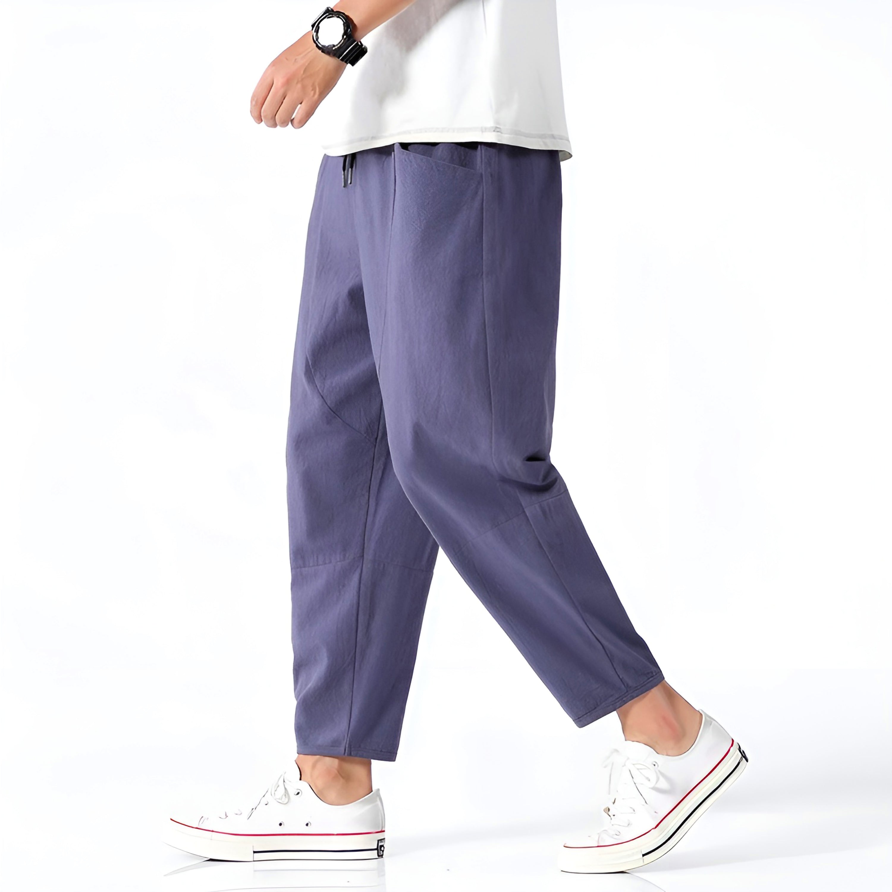 Pantalons Capri en Coton et Lin pour Homme avec Taille à Cordon Ajustable