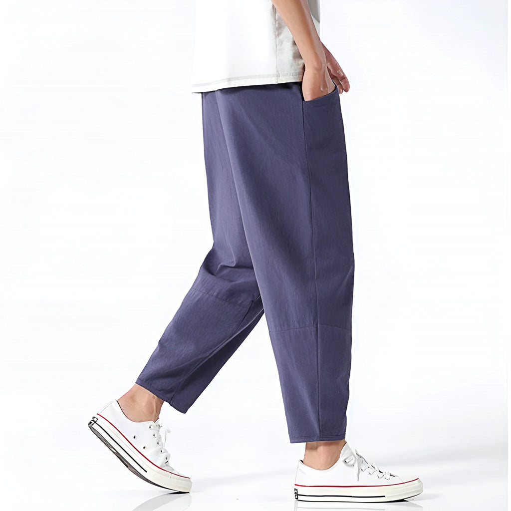 Pantalons Capri en Coton et Lin pour Homme avec Taille à Cordon Ajustable