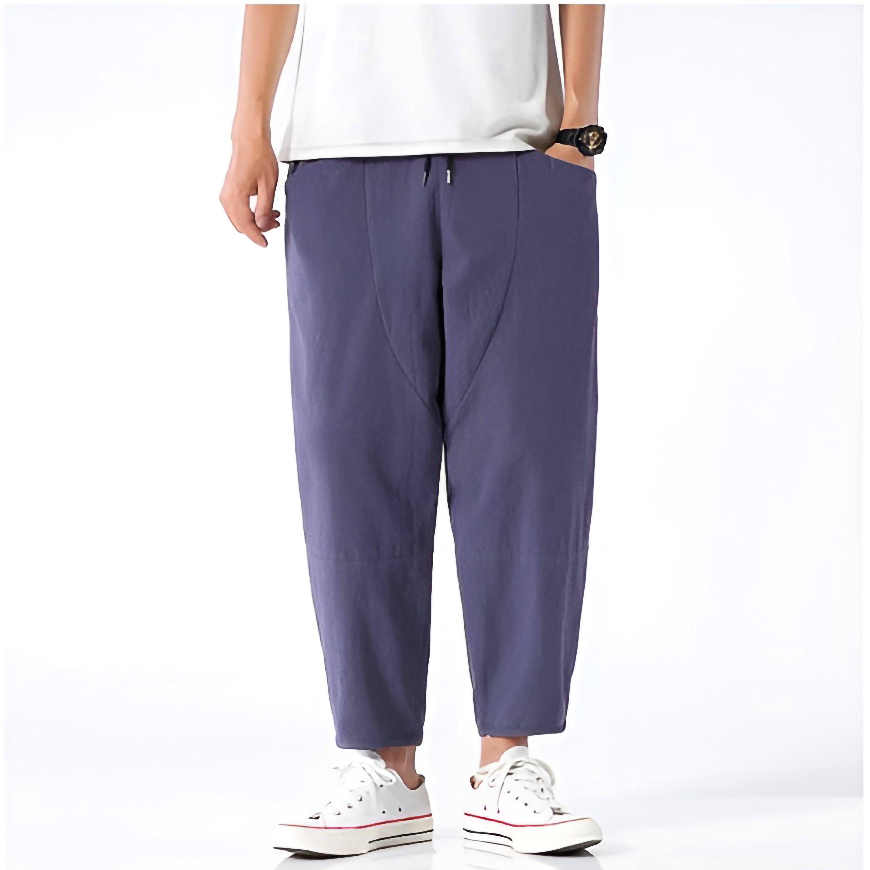 Pantalons Capri en Coton et Lin pour Homme avec Taille à Cordon Ajustable