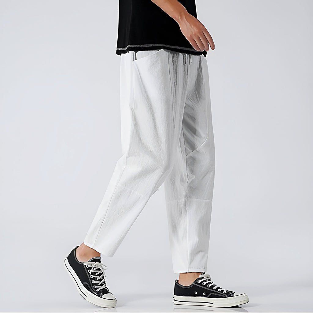 Pantalons Capri en Coton et Lin pour Homme avec Taille à Cordon Ajustable
