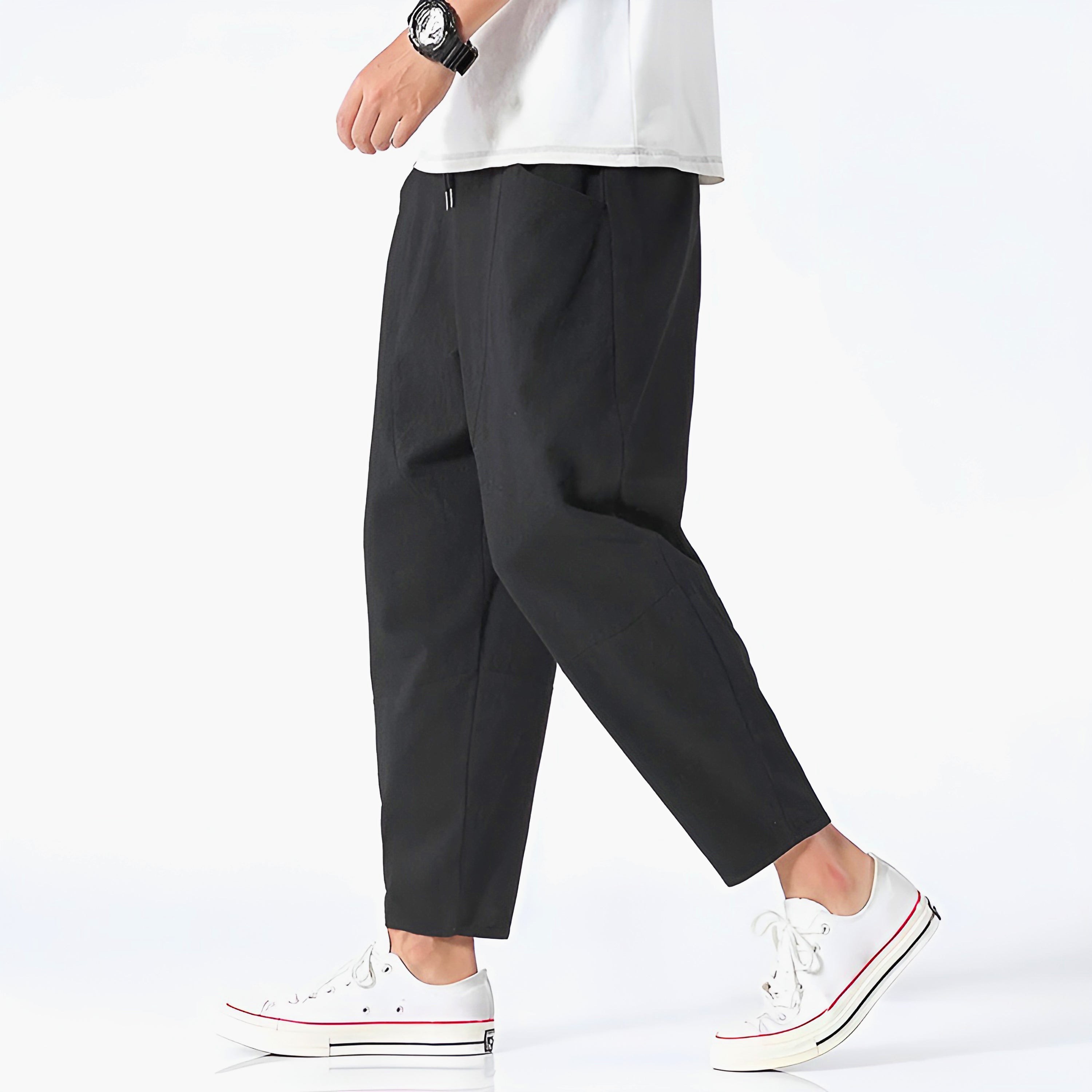 Pantalons Capri en Coton et Lin pour Homme avec Taille à Cordon Ajustable