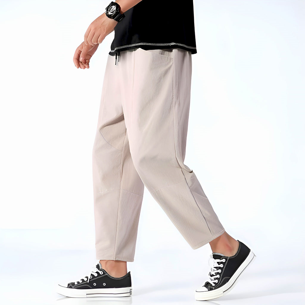 Pantalons Capri en Coton et Lin pour Homme avec Taille à Cordon Ajustable