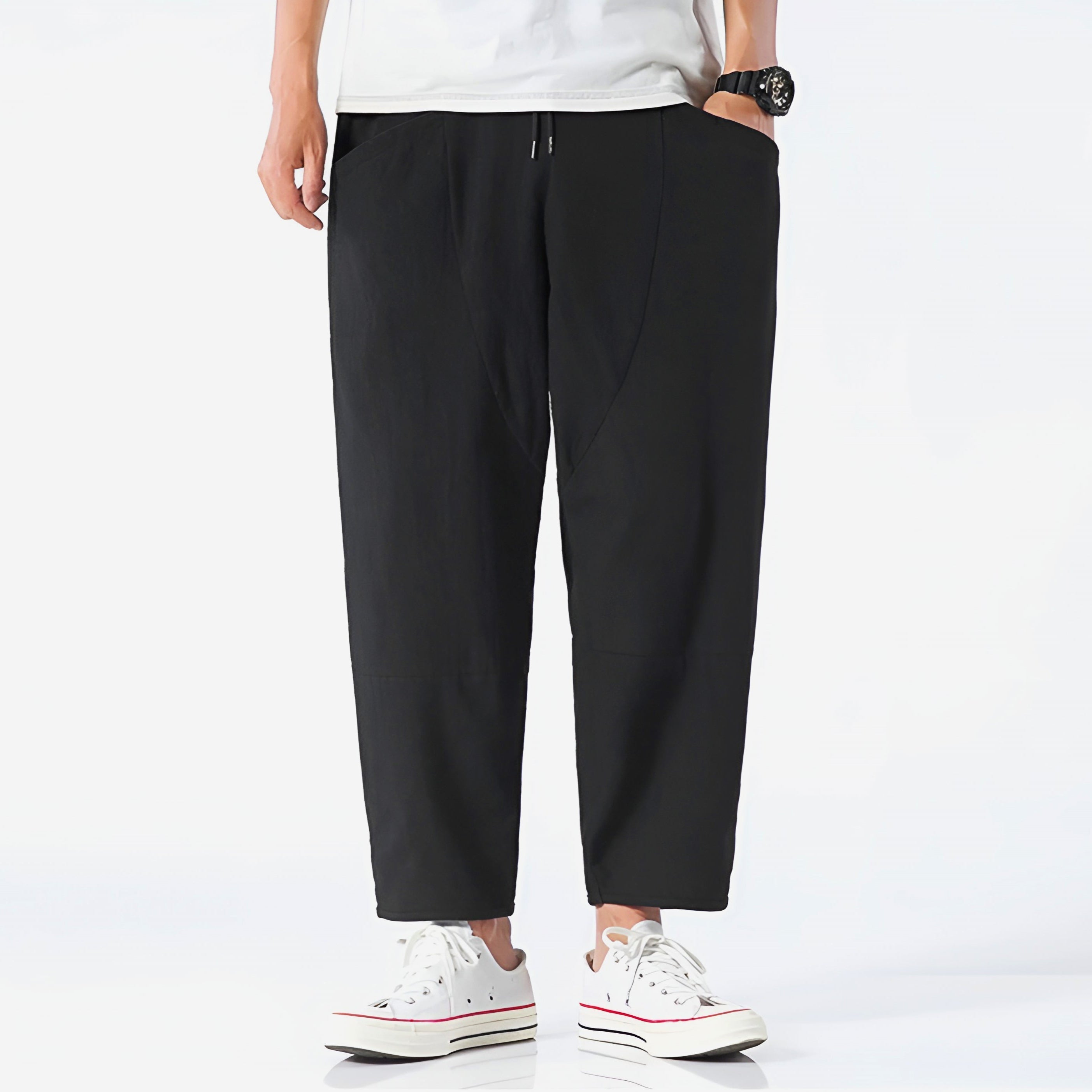 Pantalons Capri en Coton et Lin pour Homme avec Taille à Cordon Ajustable
