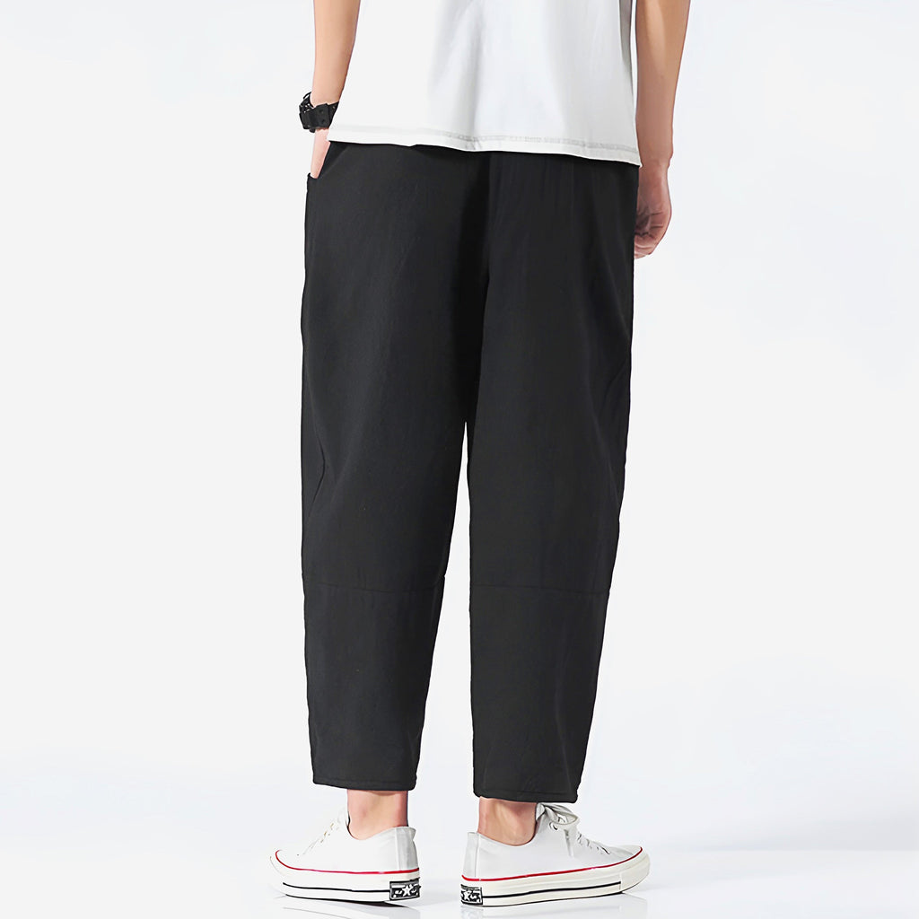 Pantalons Capri en Coton et Lin pour Homme avec Taille à Cordon Ajustable