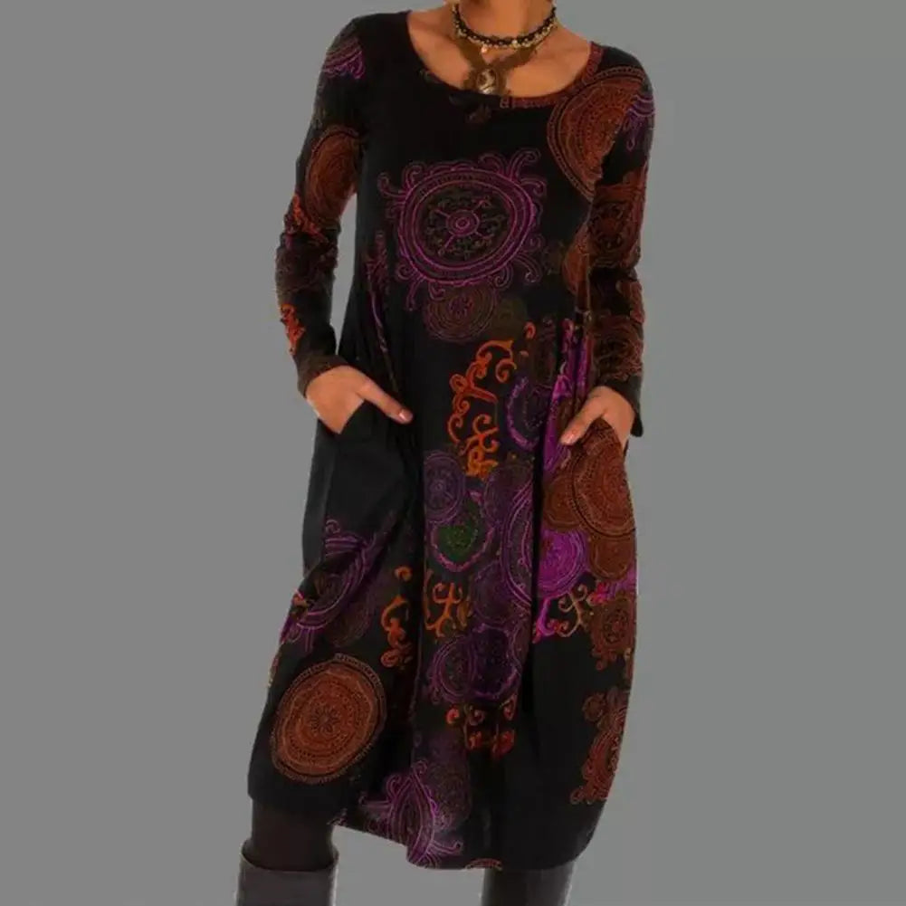Robe en style bohème avec col rond pour femmes