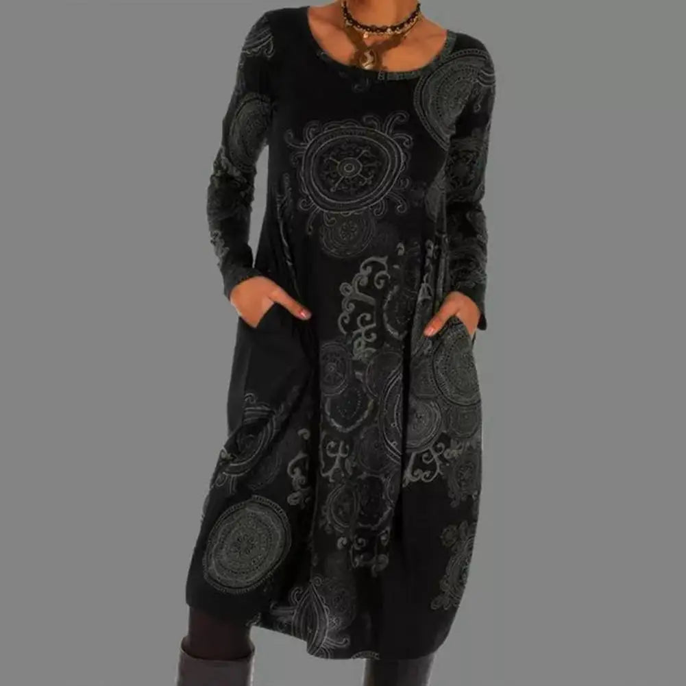 Robe en style bohème avec col rond pour femmes
