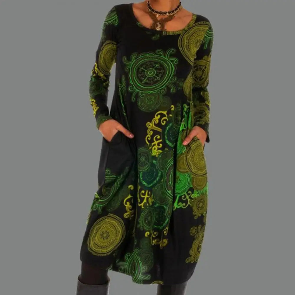 Robe en style bohème avec col rond pour femmes
