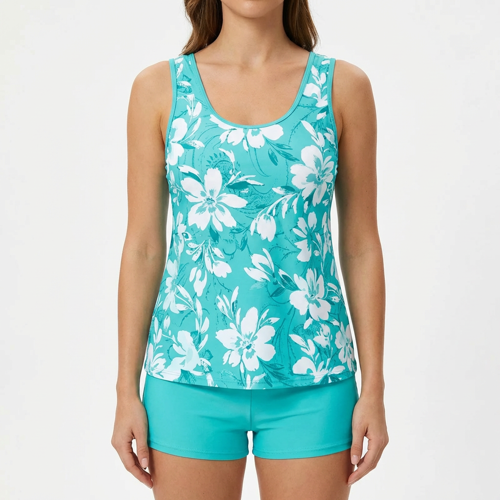 Maillot de bain Tankini Deux Pièces avec Imprimé Floral et Shorts pour Femme