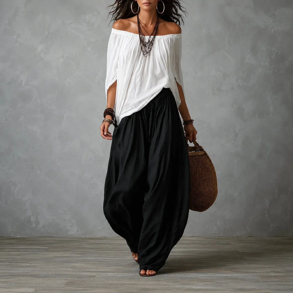 Solenza – Ensemble Haut Off-Shoulder Boho et Pantalons Lantern pour Femmes
