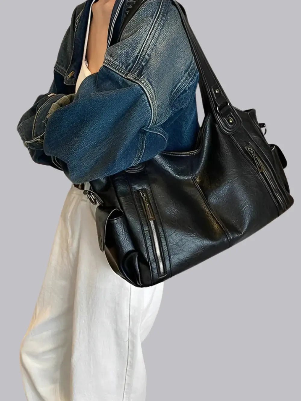 Sac à bandoulière en cuir à poches multiples