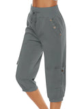 Pantalons Capri pour Femme avec Taille Élastique et Poches à Rabat