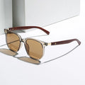 Lunettes de Soleil Carrées en Bois Rétro Protection UV400 Monture Grande pour Homme