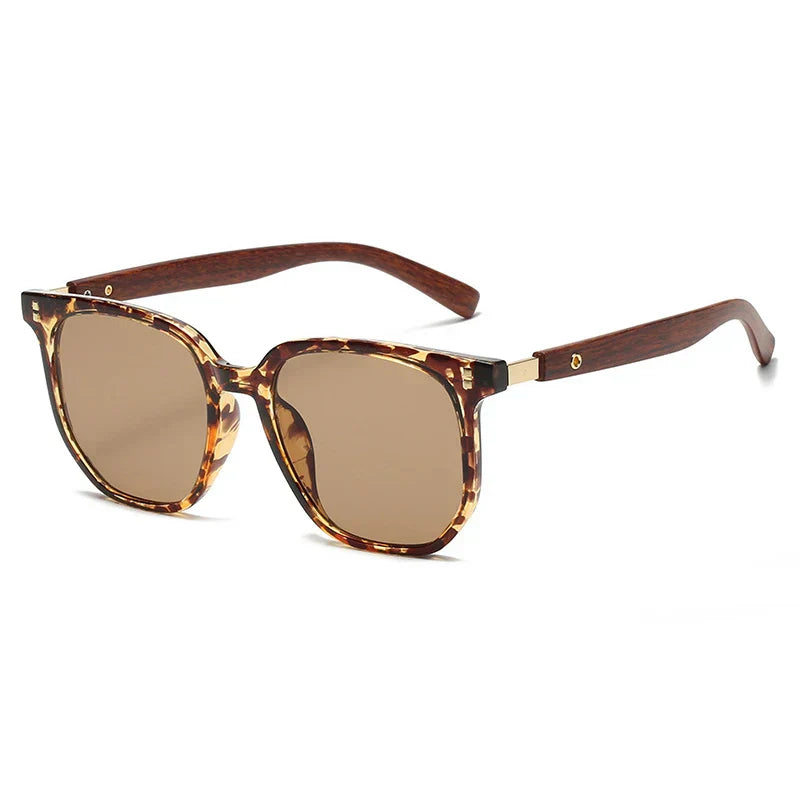 Lunettes de Soleil Carrées en Bois Rétro Protection UV400 Monture Grande pour Homme