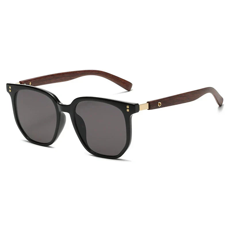 Lunettes de Soleil Carrées en Bois Rétro Protection UV400 Monture Grande pour Homme