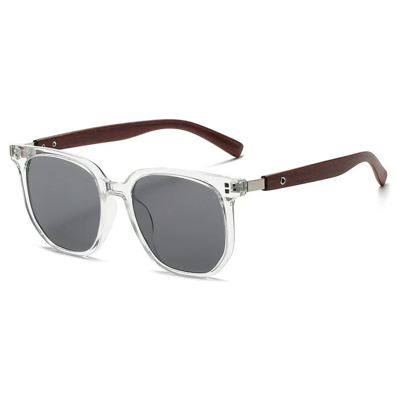 Lunettes de Soleil Carrées en Bois Rétro Protection UV400 Monture Grande pour Homme