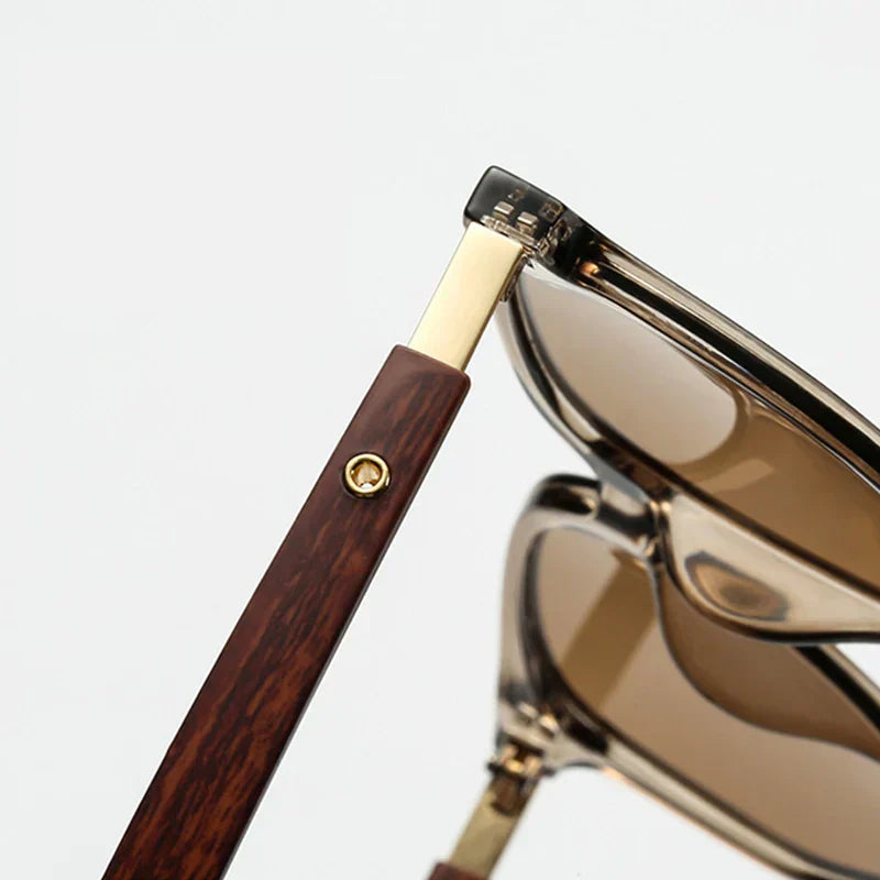 Lunettes de Soleil Carrées en Bois Rétro Protection UV400 Monture Grande pour Homme