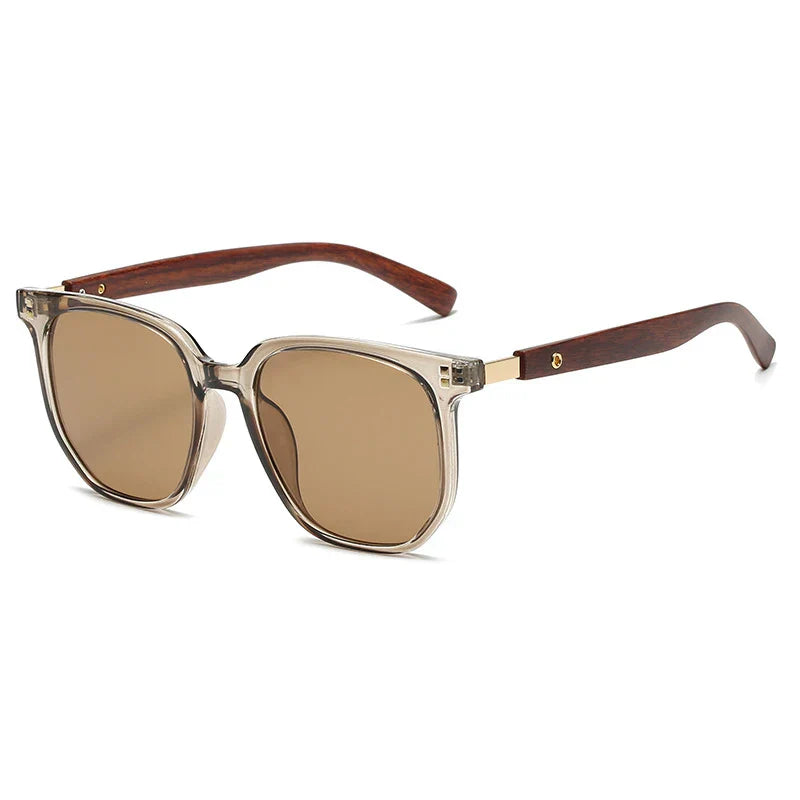 Lunettes de Soleil Carrées en Bois Rétro Protection UV400 Monture Grande pour Homme