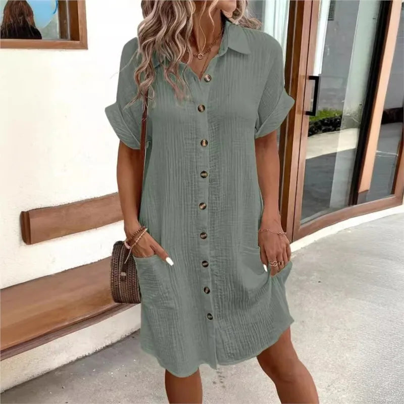 Robe d'été Mini Élégante et Décontractée pour Femmes avec Col et Poches - Carlijn