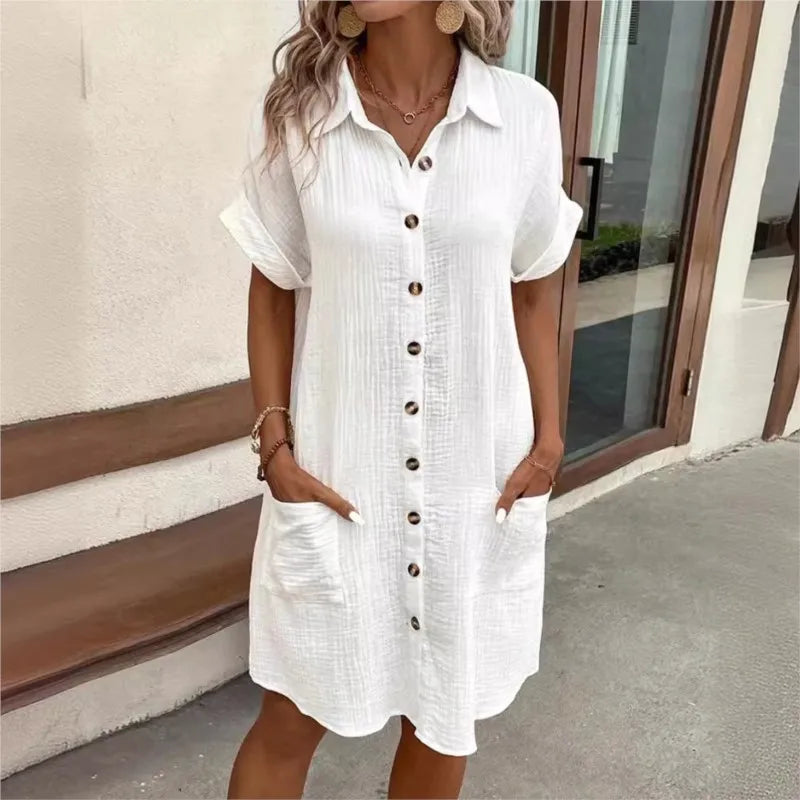 Robe d'été Mini Élégante et Décontractée pour Femmes avec Col et Poches - Carlijn