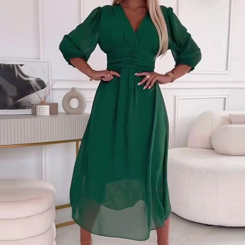 Robe d'été midi élégante en chiffon léger pour femmes - Amira