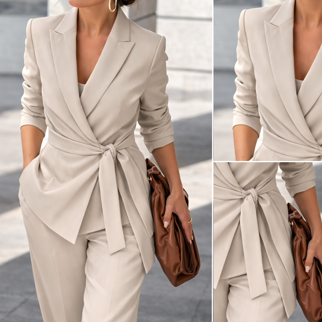 Kalmeda | Ensemble pantalon avec blazer croisé et ceinture