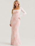 Robe Maxi en Dentelle pour Femmes avec Corset et Manches Longues