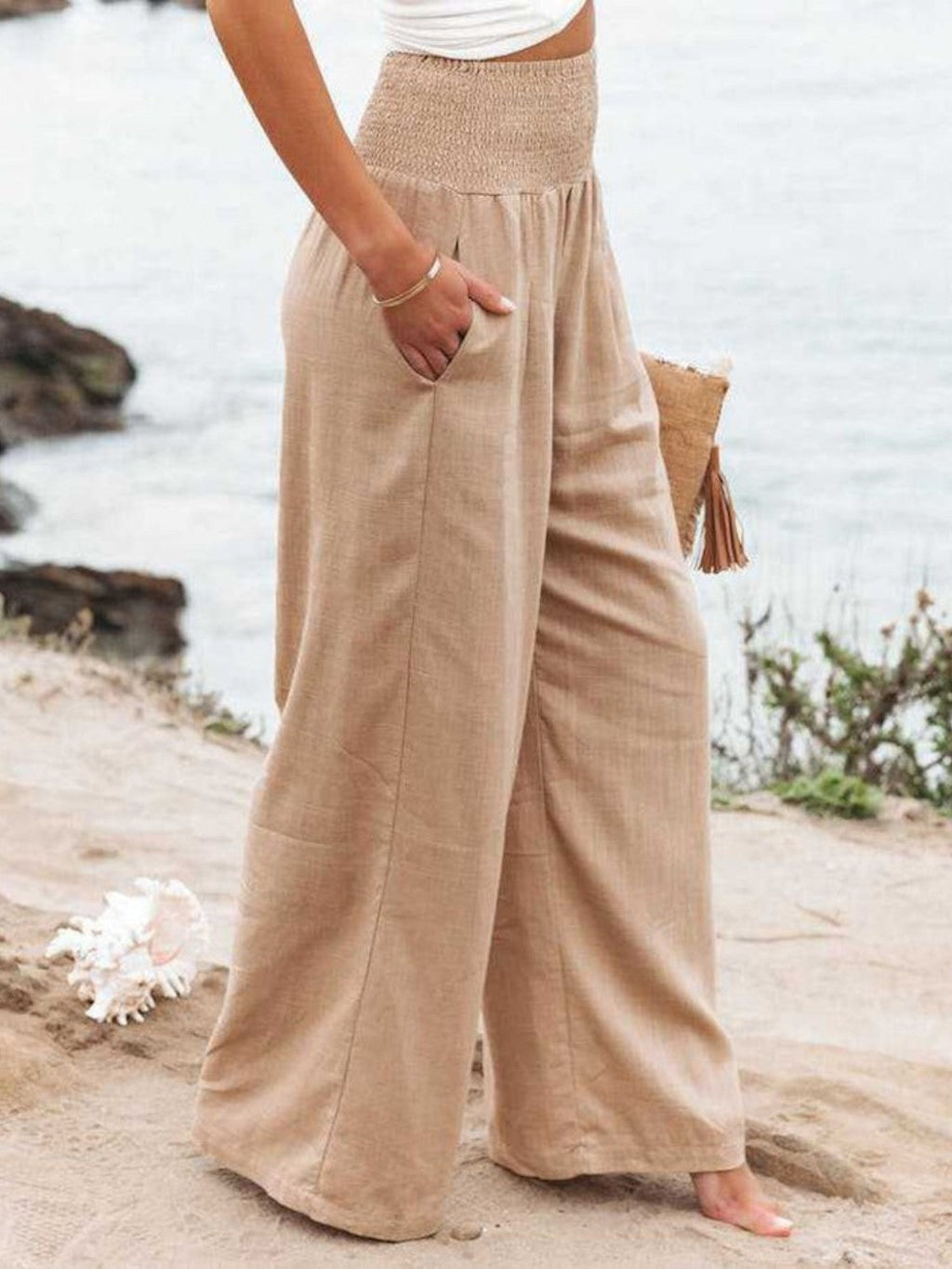 Pantalon Large Femme | Taille Smockée & Coupe Palazzo Fluide