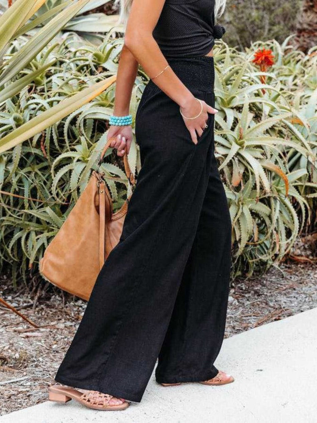Pantalon Large Femme | Taille Smockée & Coupe Palazzo Fluide