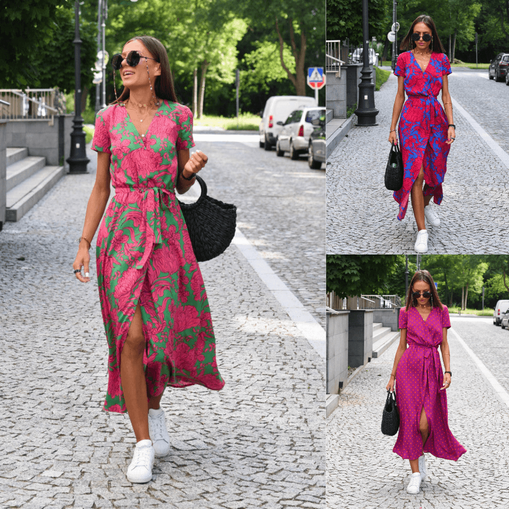 Echoarchiv | Robe d'été maxi à manches courtes et décolleté en V