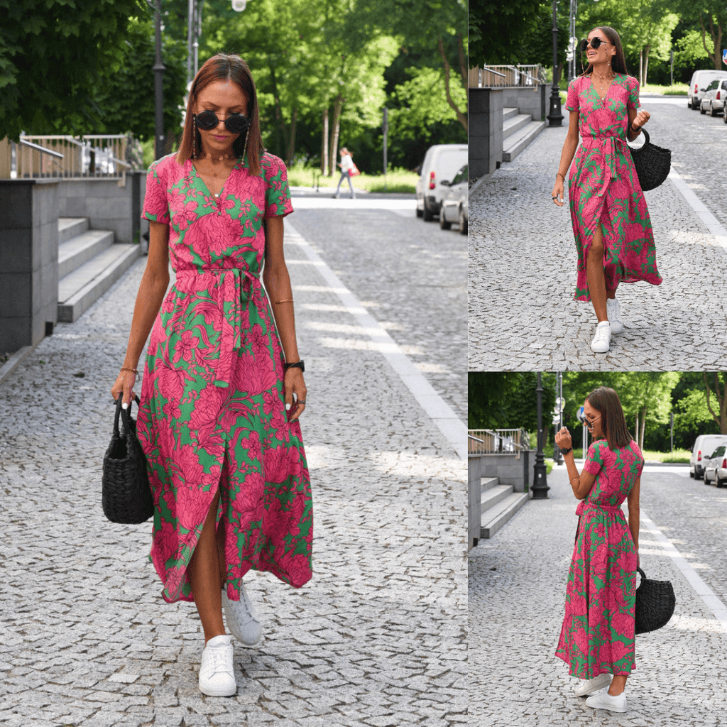Echoarchiv | Robe d'été maxi à manches courtes et décolleté en V