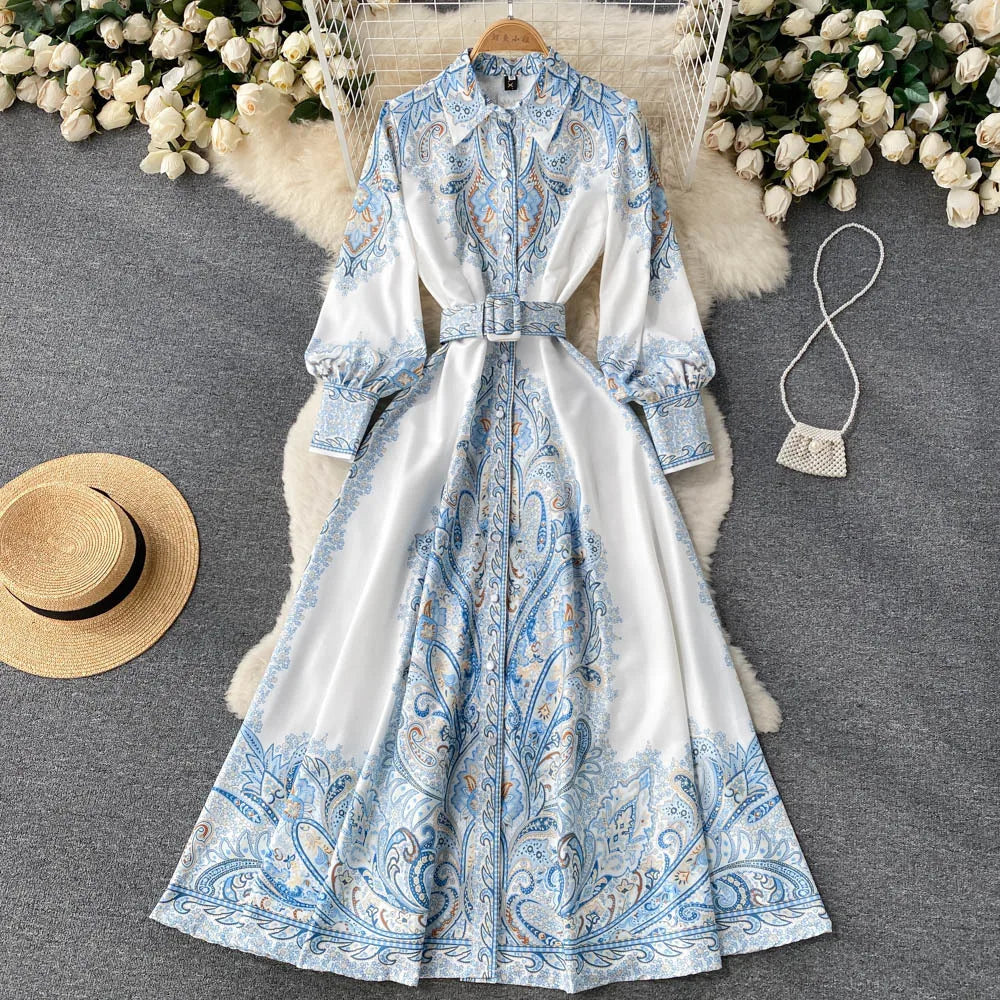 Robe A-ligne avec ceinture et motif floral