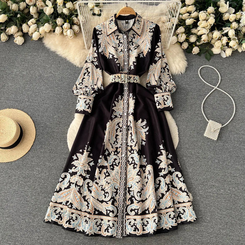 Robe A-ligne avec ceinture et motif floral