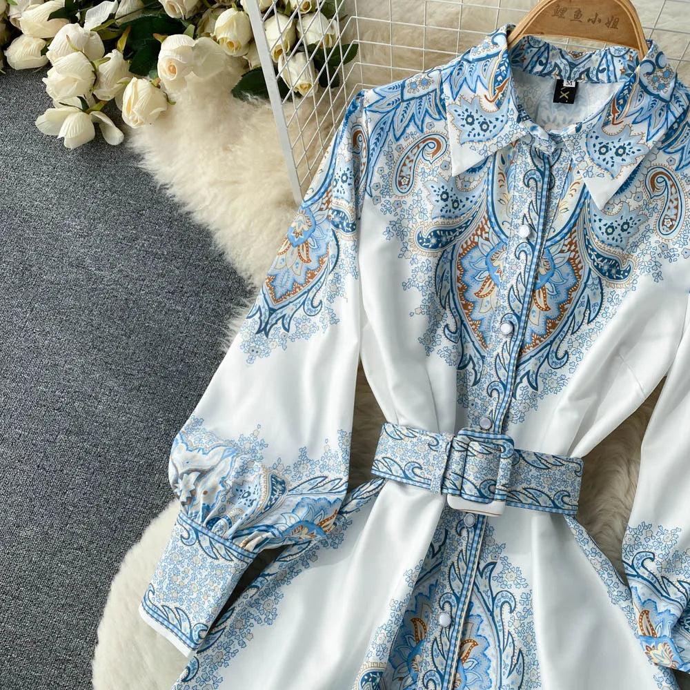 Robe A-ligne avec ceinture et motif floral