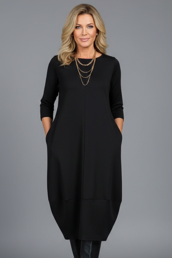 Robe Midi Femme avec Col Rond et Poches