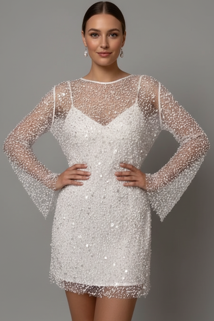Robe Mini Femme avec Superposition en Maille et Doublure Sans Manches