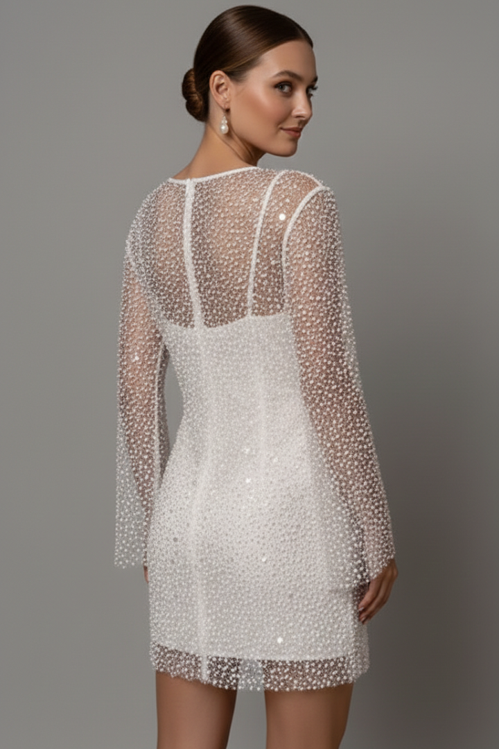 Robe Mini Femme avec Superposition en Maille et Doublure Sans Manches
