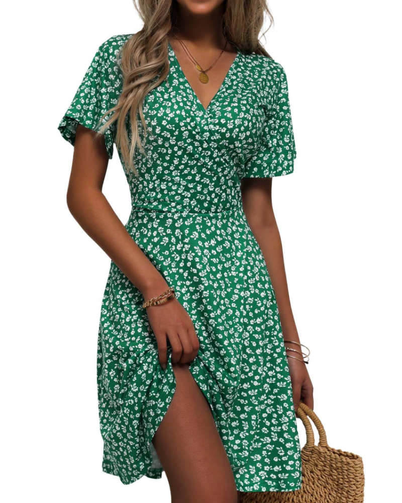 Robe courte femme | coupe croisée | col en V | pour événements d'été