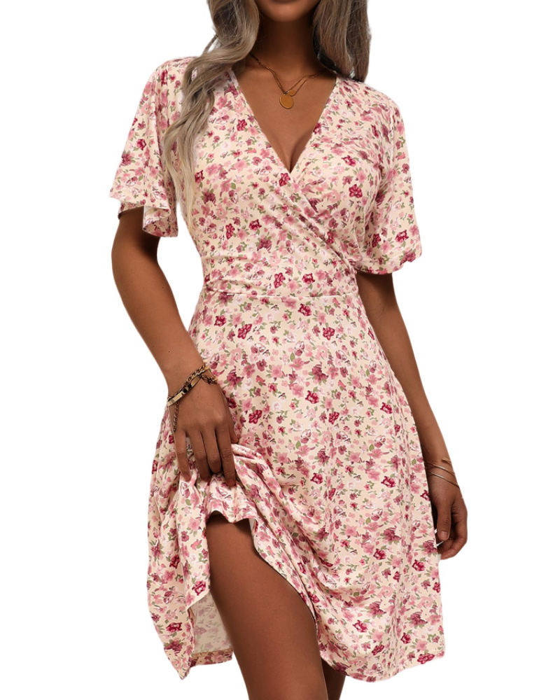 Robe courte femme | coupe croisée | col en V | pour événements d'été