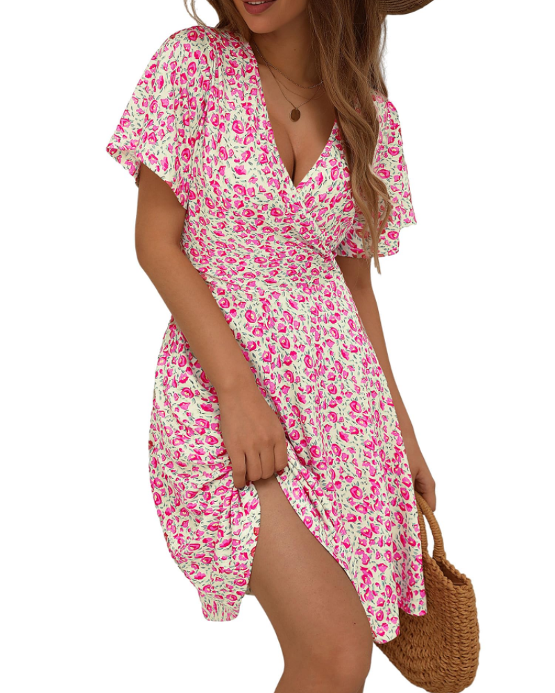 Robe courte femme | coupe croisée | col en V | pour événements d'été