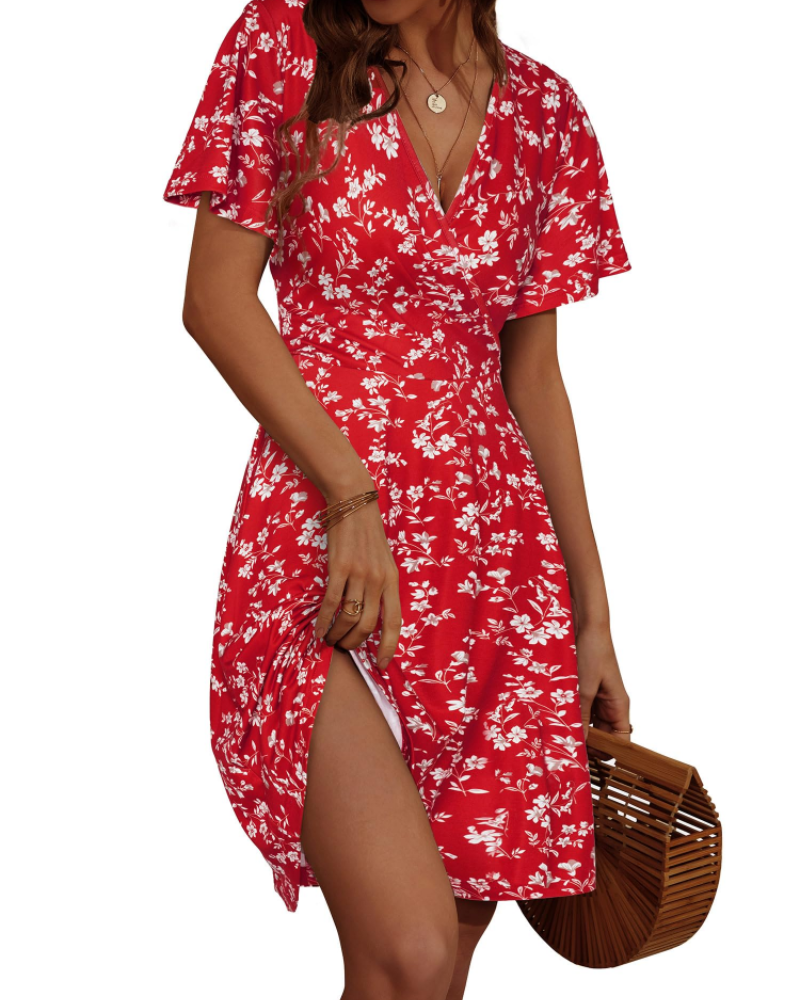 Robe courte femme | coupe croisée | col en V | pour événements d'été