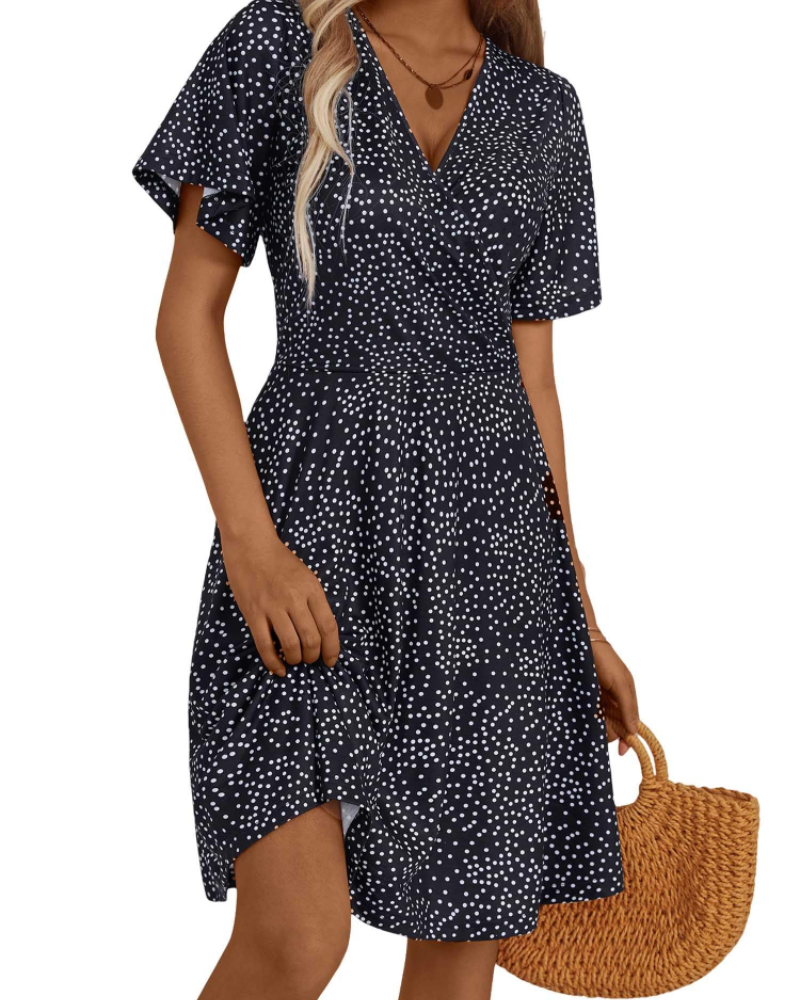 Robe courte femme | coupe croisée | col en V | pour événements d'été
