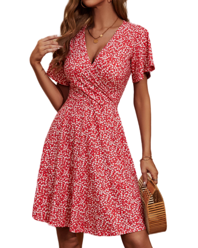 Robe courte femme | coupe croisée | col en V | pour événements d'été