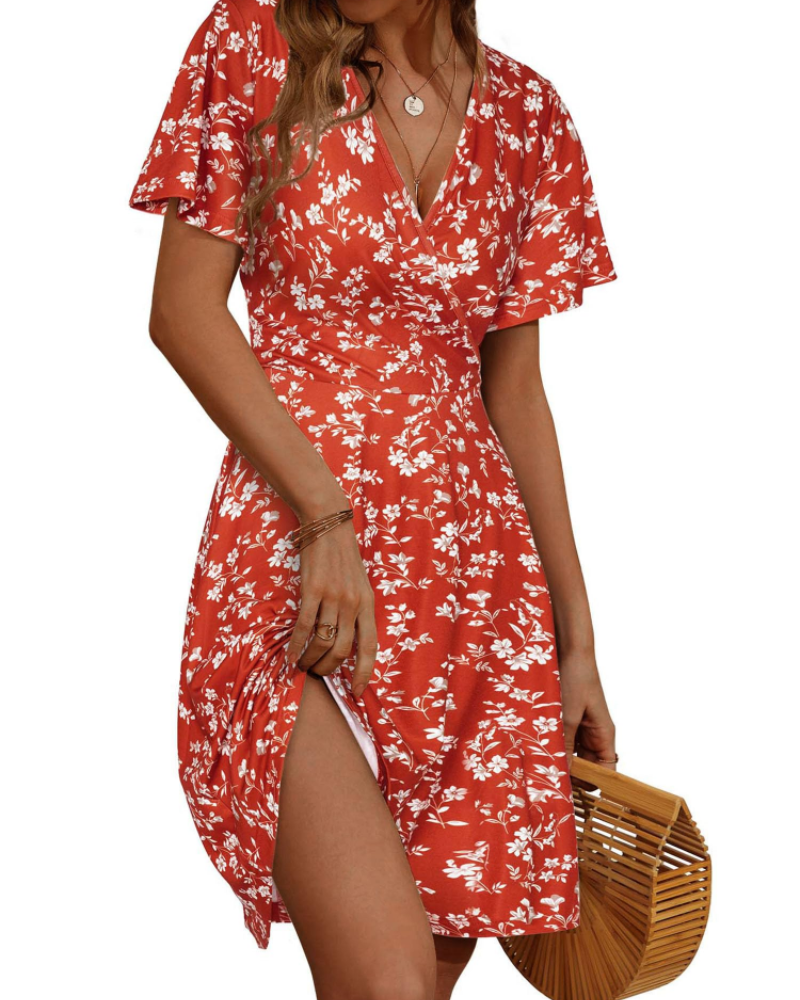 Robe courte femme | coupe croisée | col en V | pour événements d'été