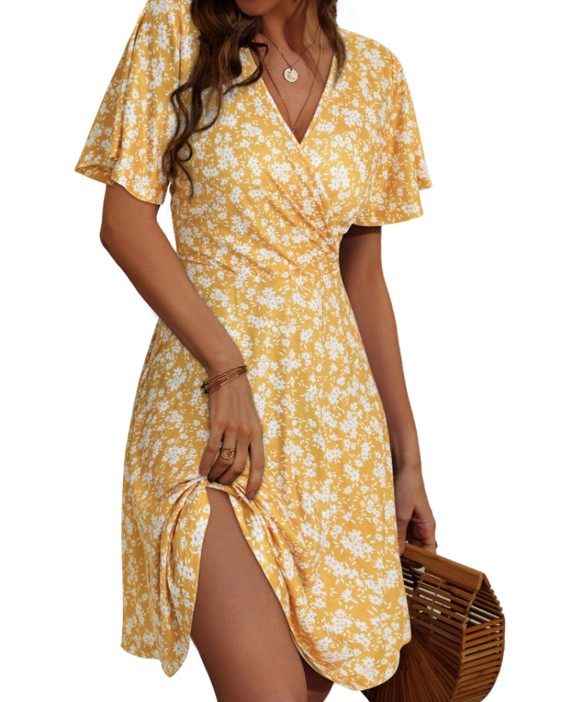 Robe courte femme | coupe croisée | col en V | pour événements d'été