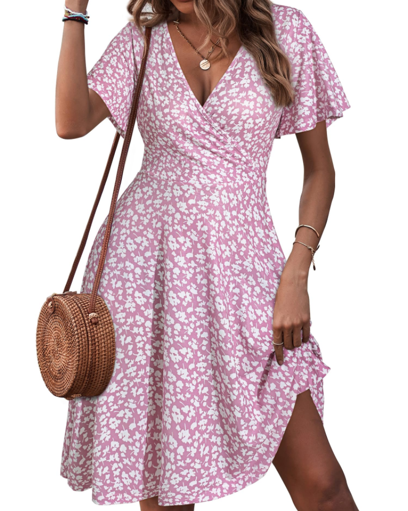 Robe courte femme | coupe croisée | col en V | pour événements d'été