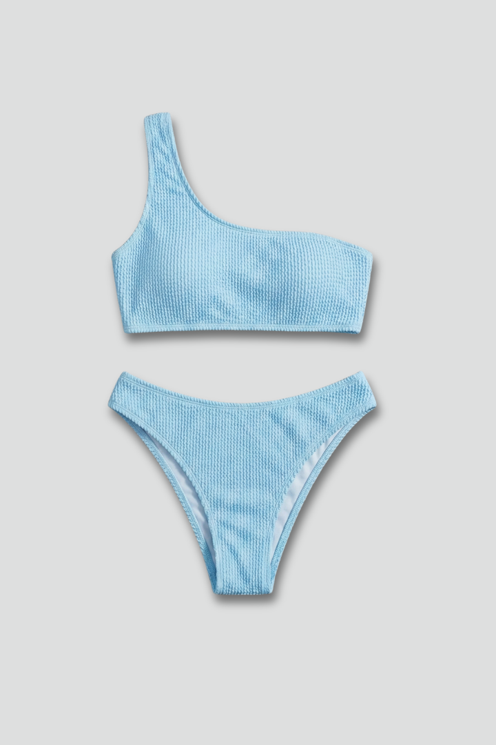 Ensemble de Bikini Femme avec Haut à Une Épaule et Texture Côtelée