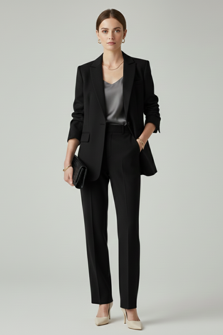 Ensemble Blazer Femme avec Silhouette Définie et Pantalons Droits