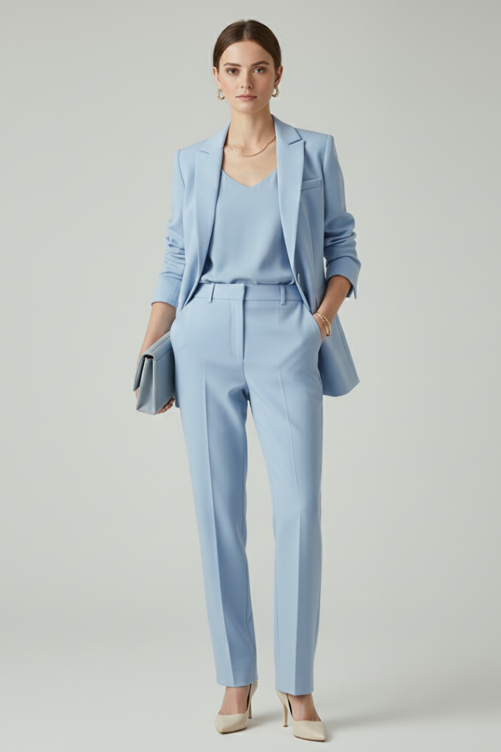 Ensemble Blazer Femme avec Silhouette Définie et Pantalons Droits