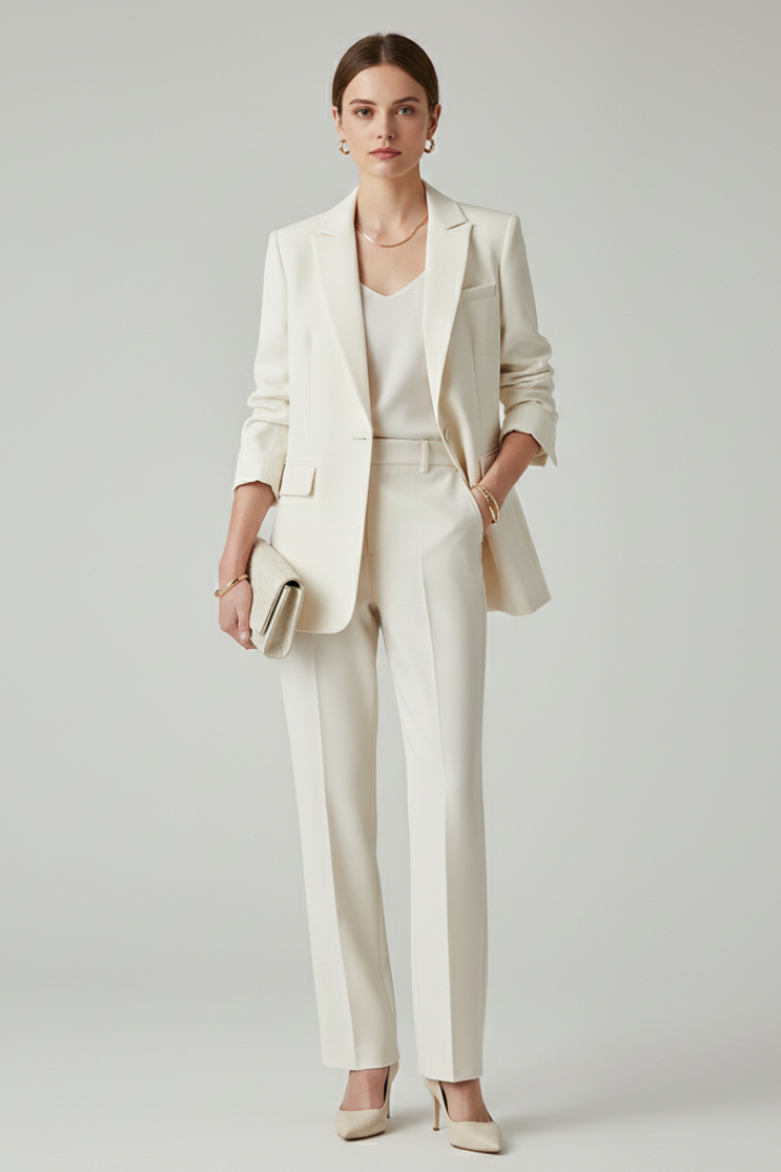 Ensemble Blazer Femme avec Silhouette Définie et Pantalons Droits