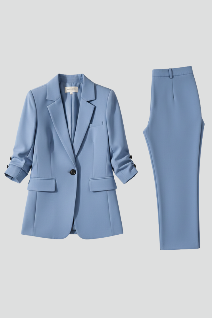 Ensemble Blazer Femme avec Revers Découpé et Pantalons à Jambes Droites